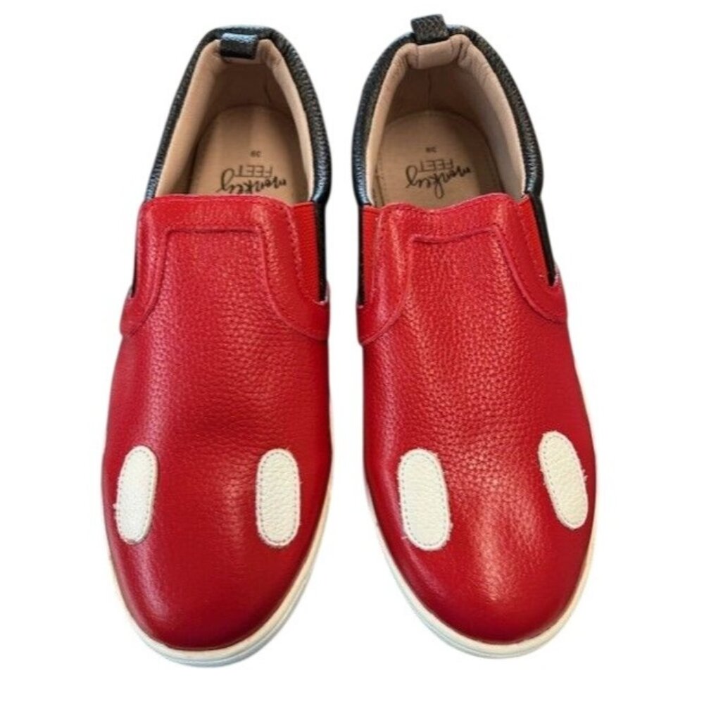 Mickey Mouse‎ Inspired Red Black Leather Slip On Sneakers - Picture 3 of 3